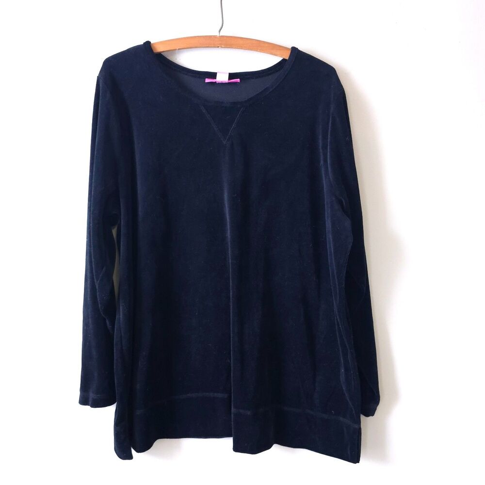 Women Within Black Velvet Velour Stretch Tunic Long Comfort Mature Witchy Goth L